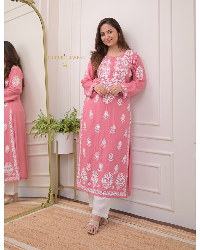 Peach Modal Chikankari Kurta