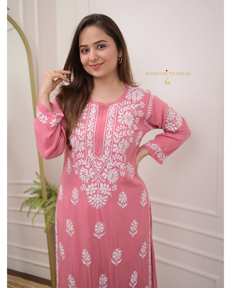 Peach Modal Chikankari Kurta