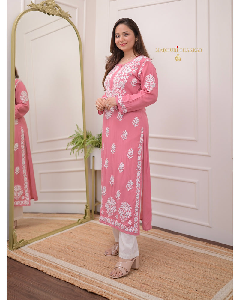 Peach Modal Chikankari Kurta