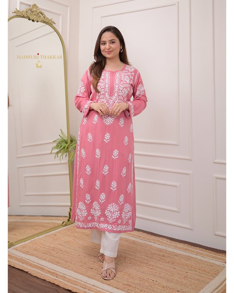 Peach Modal Chikankari Kurta