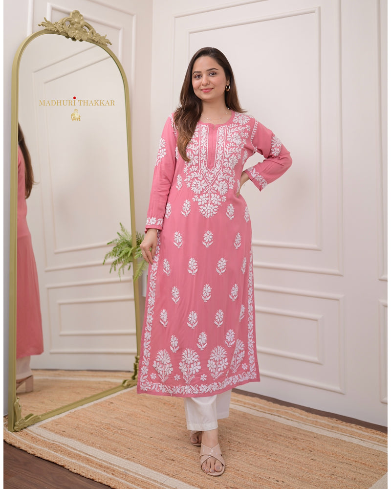 Peach Modal Chikankari Kurta