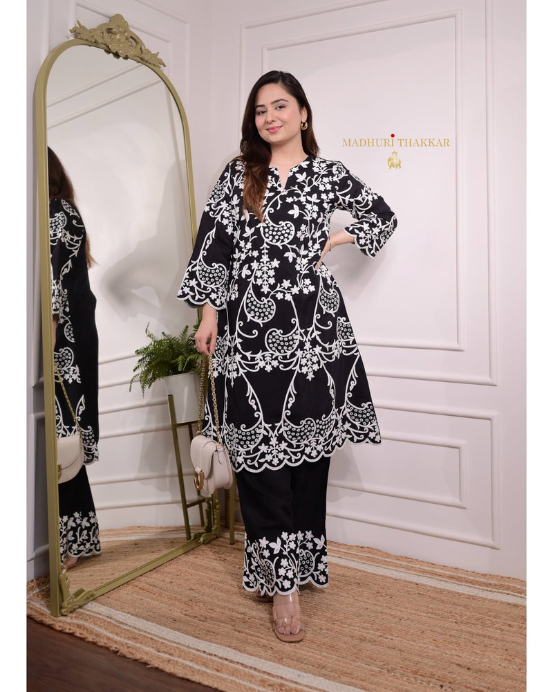 Black Thread Embroidered Kurta Set