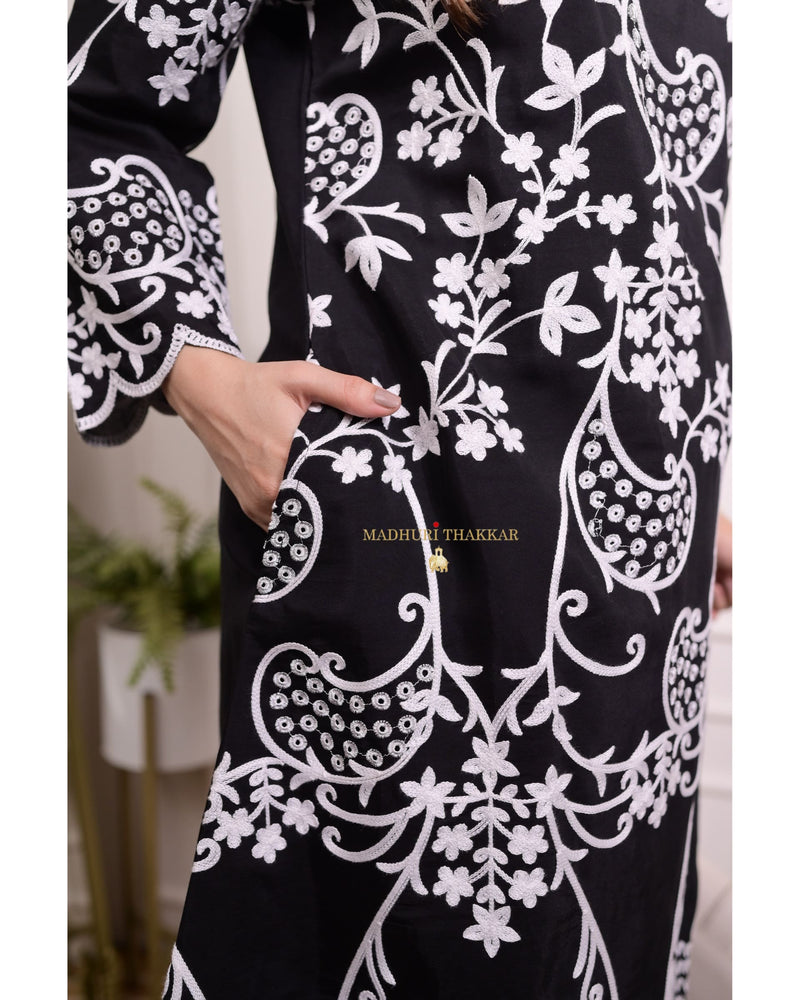 Black Thread Embroidered Kurta Set