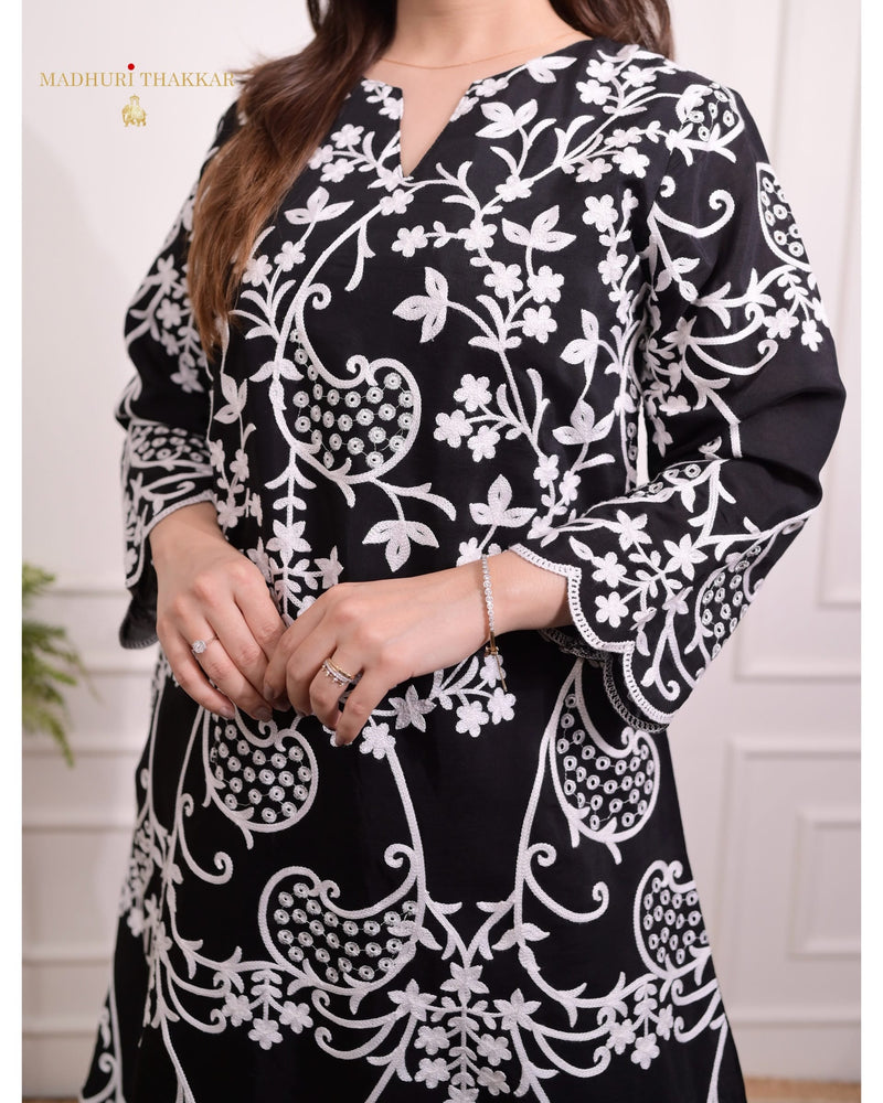 Black Thread Embroidered Kurta Set
