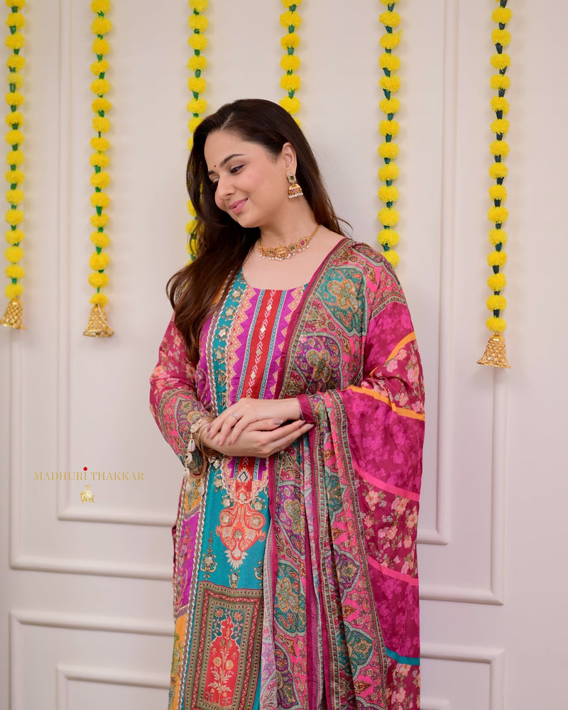 Wine Handwork Patchprint Festive Suit