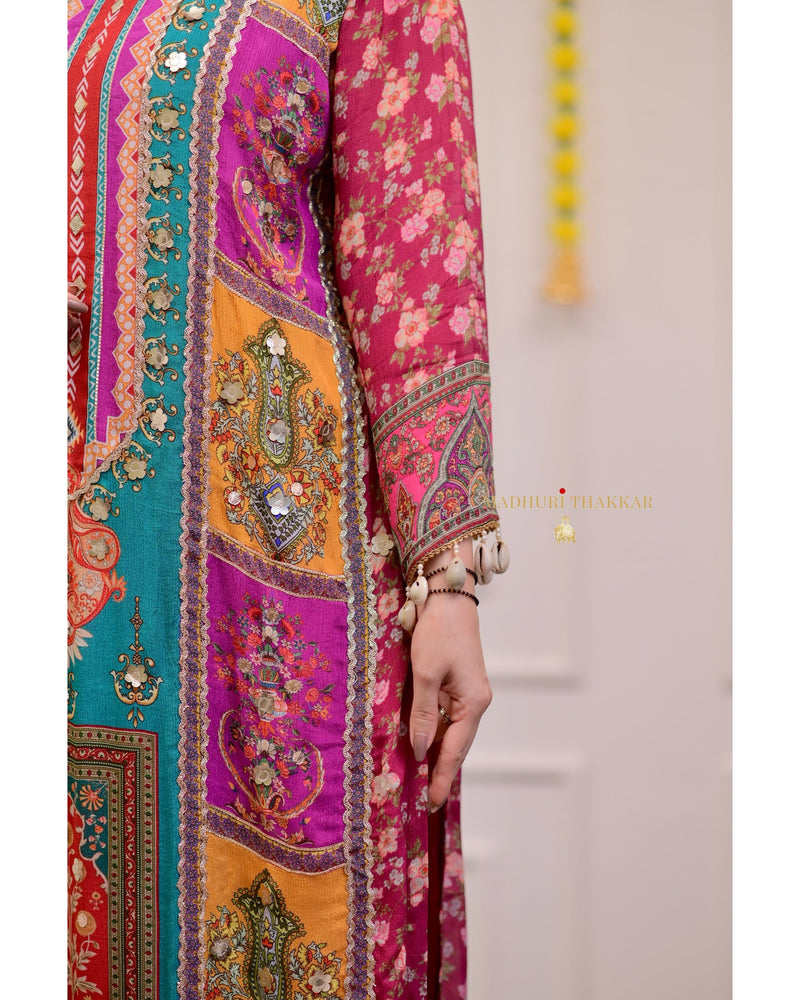Wine Handwork Patchprint Festive Suit