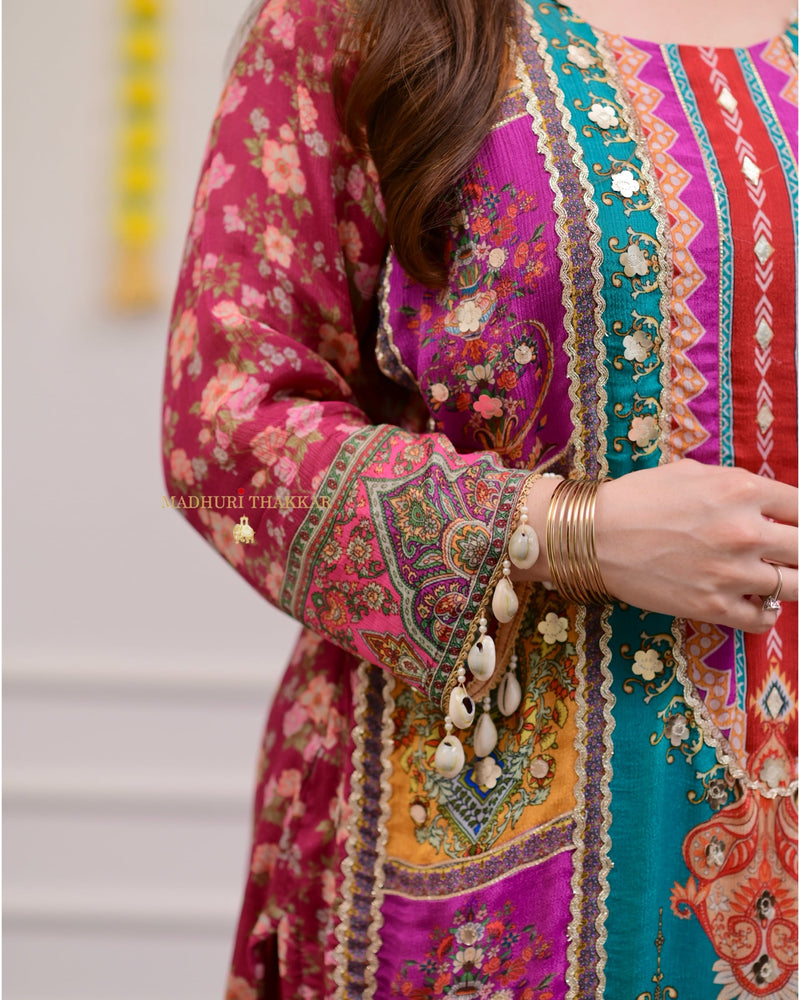 Wine Handwork Patchprint Festive Suit