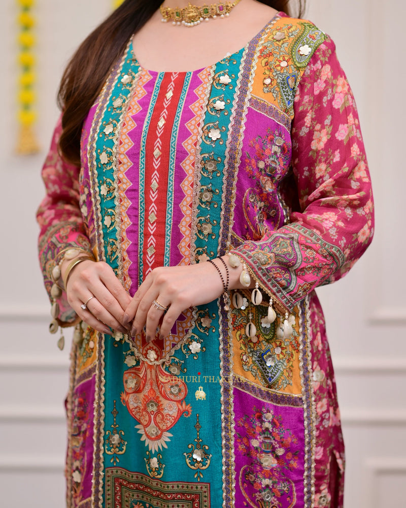 Wine Handwork Patchprint Festive Suit