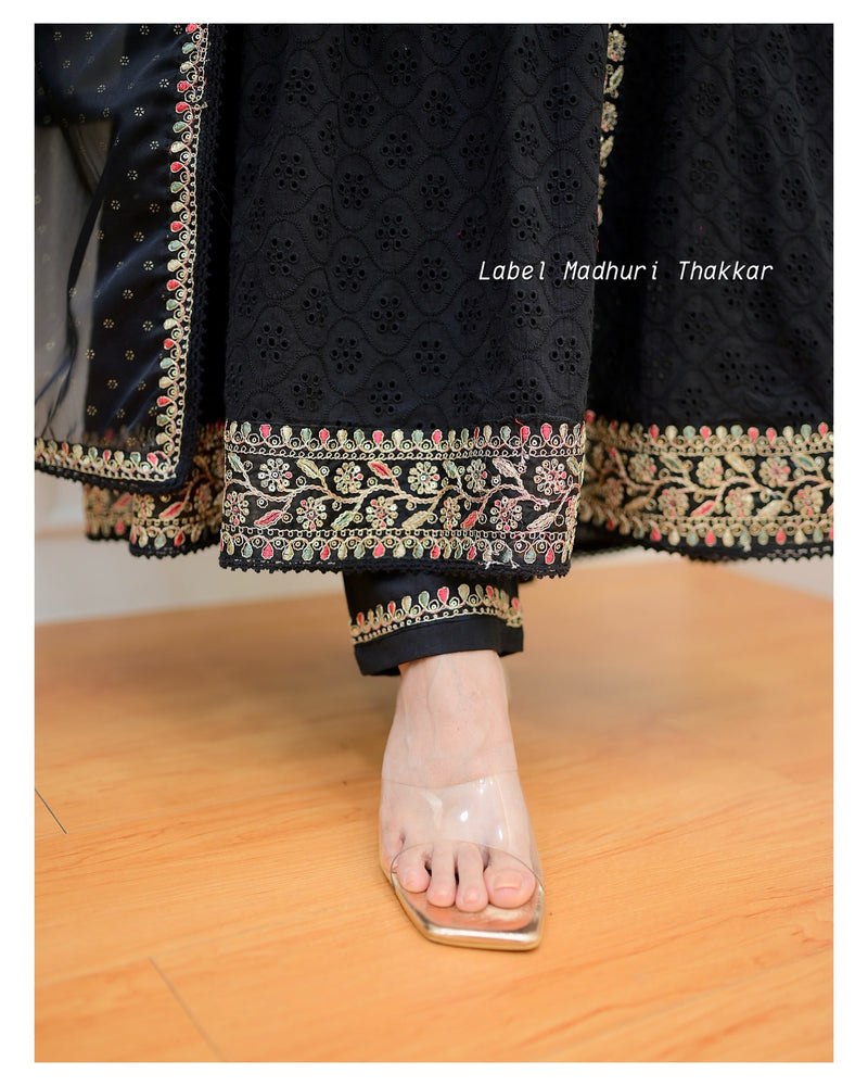 Black Schiffli Embroidered Anarkali Suit