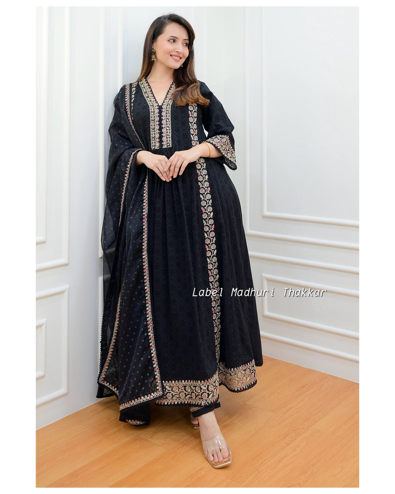 Black Schiffli Embroidered Anarkali Suit