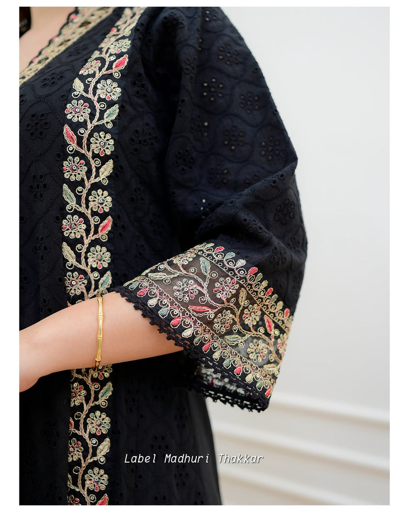 Black Schiffli Embroidered Anarkali Suit