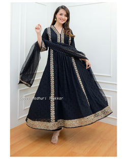 Black Schiffli Embroidered Anarkali Suit