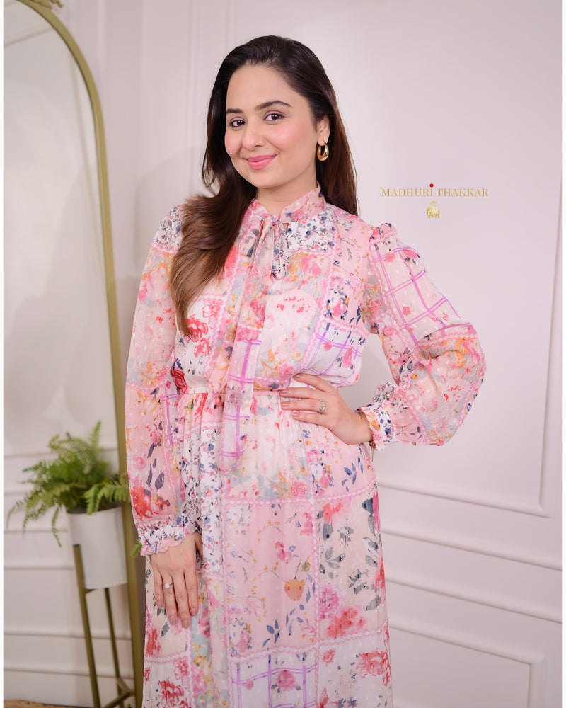 Ivory Floral Chiffon Dress