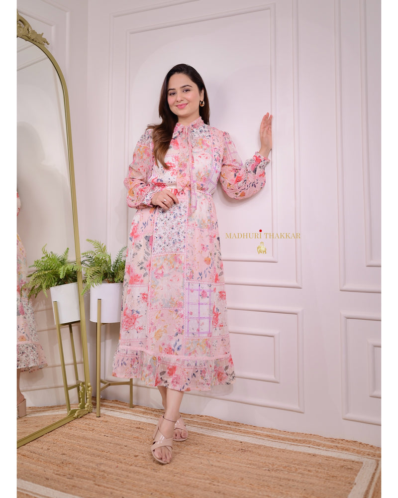 Ivory Floral Chiffon Dress