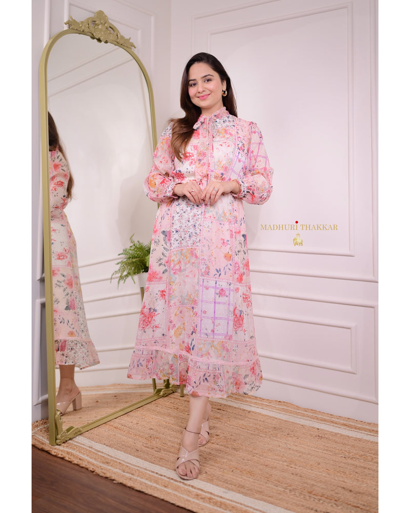 Ivory Floral Chiffon Dress