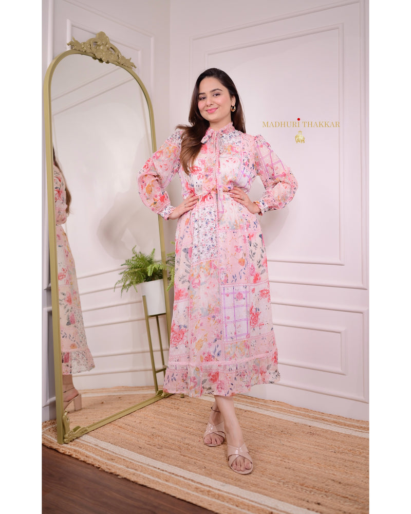 Ivory Floral Chiffon Dress