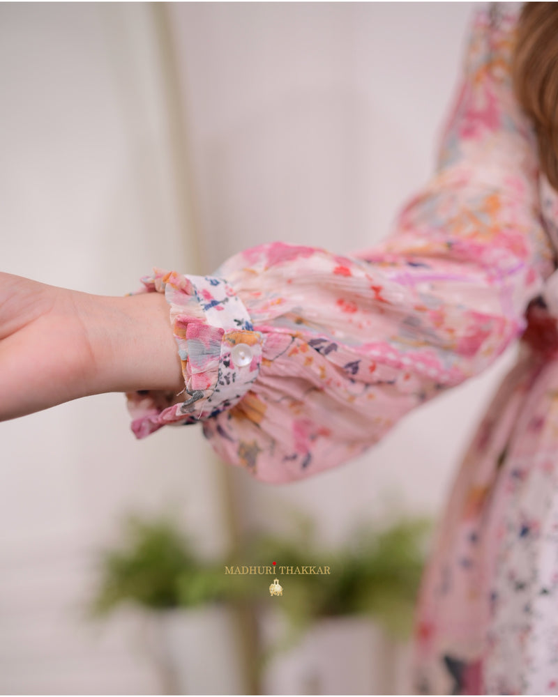 Ivory Floral Chiffon Dress