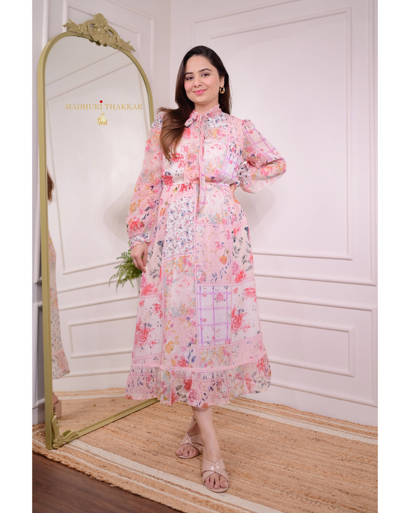 Ivory Floral Chiffon Dress