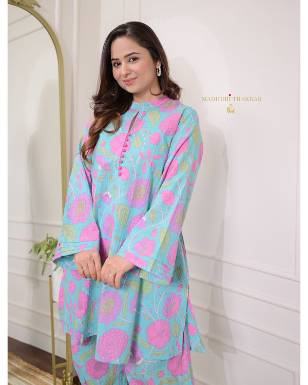Blue Floral Afghani Cotton Co-ord