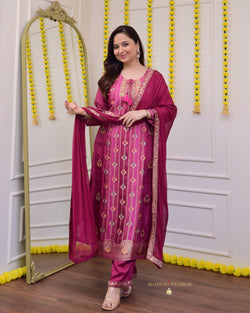 Mulberry Pink Hand Embroidered Festive Silk Suit