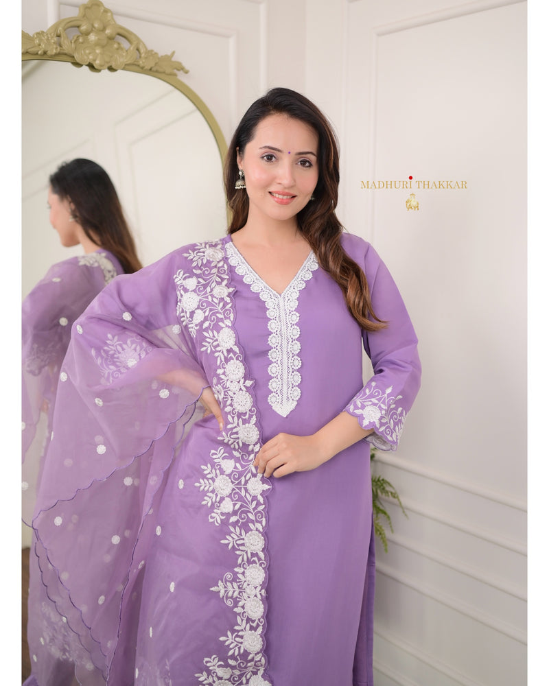 Lavender Organza Schiffli Suit