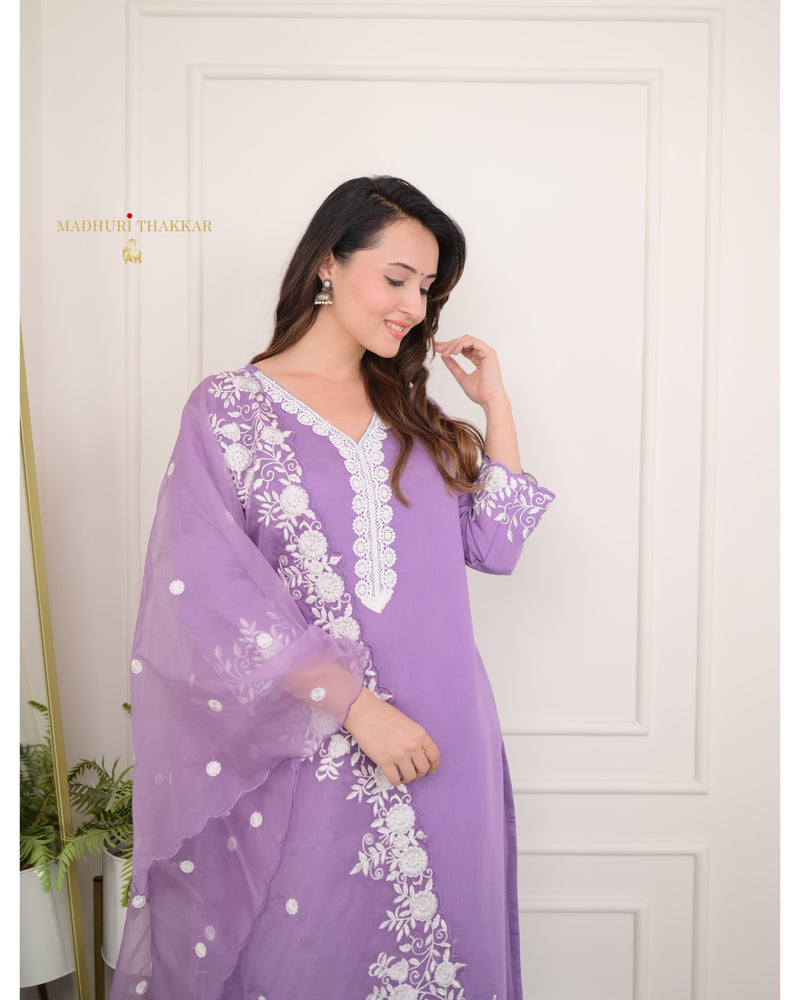Lavender Organza Schiffli Suit
