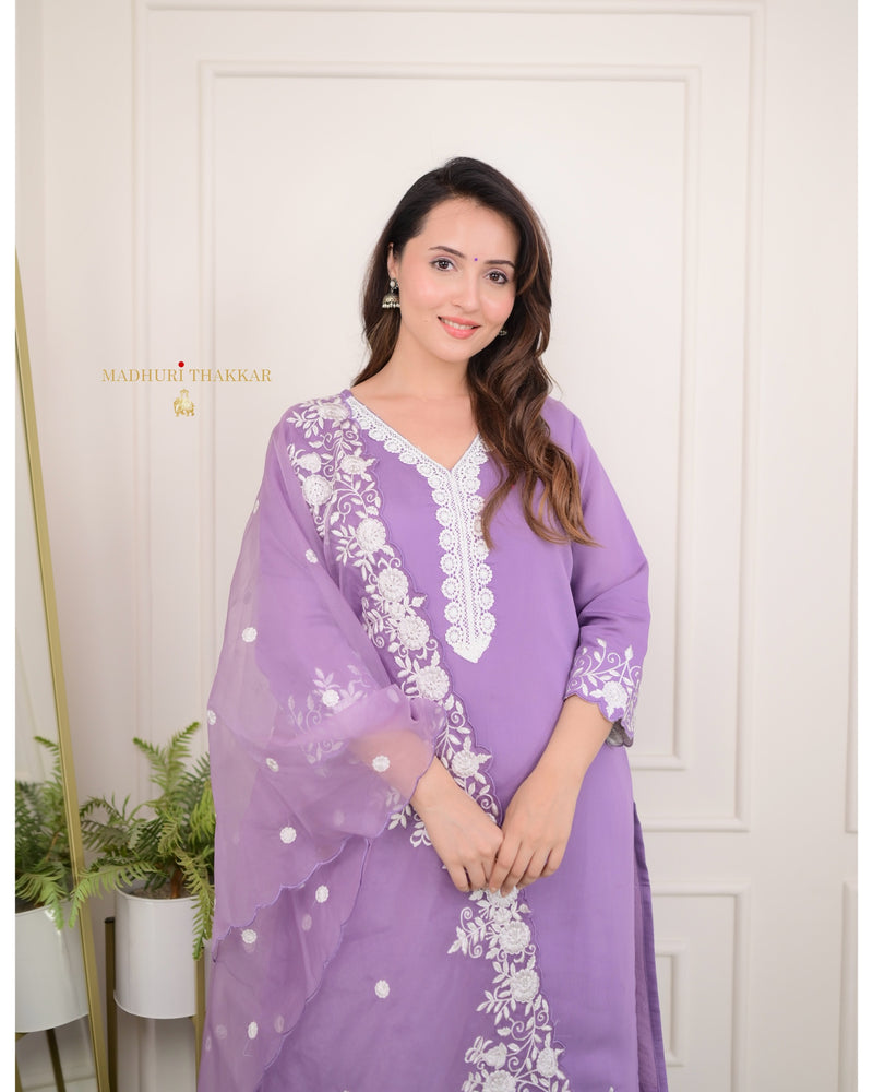 Lavender Organza Schiffli Suit