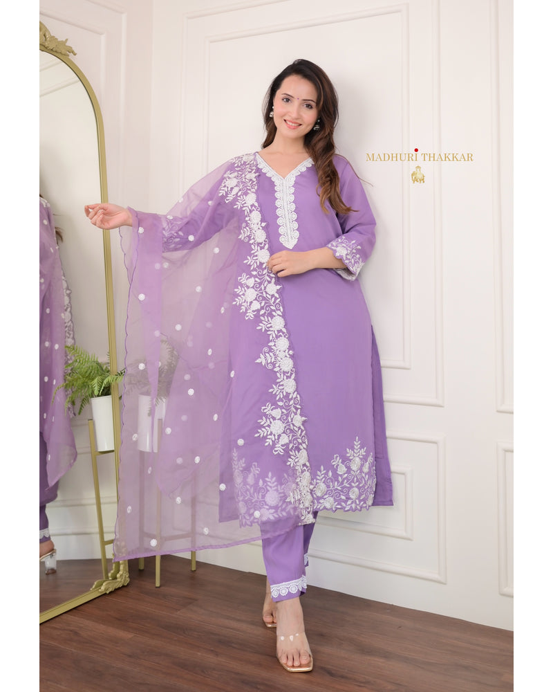 Lavender Organza Schiffli Suit
