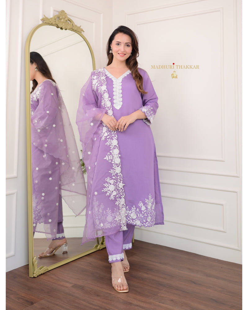 Lavender Organza Schiffli Suit