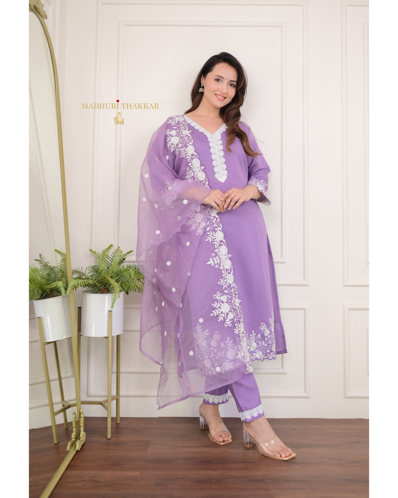 Lavender Organza Schiffli Suit