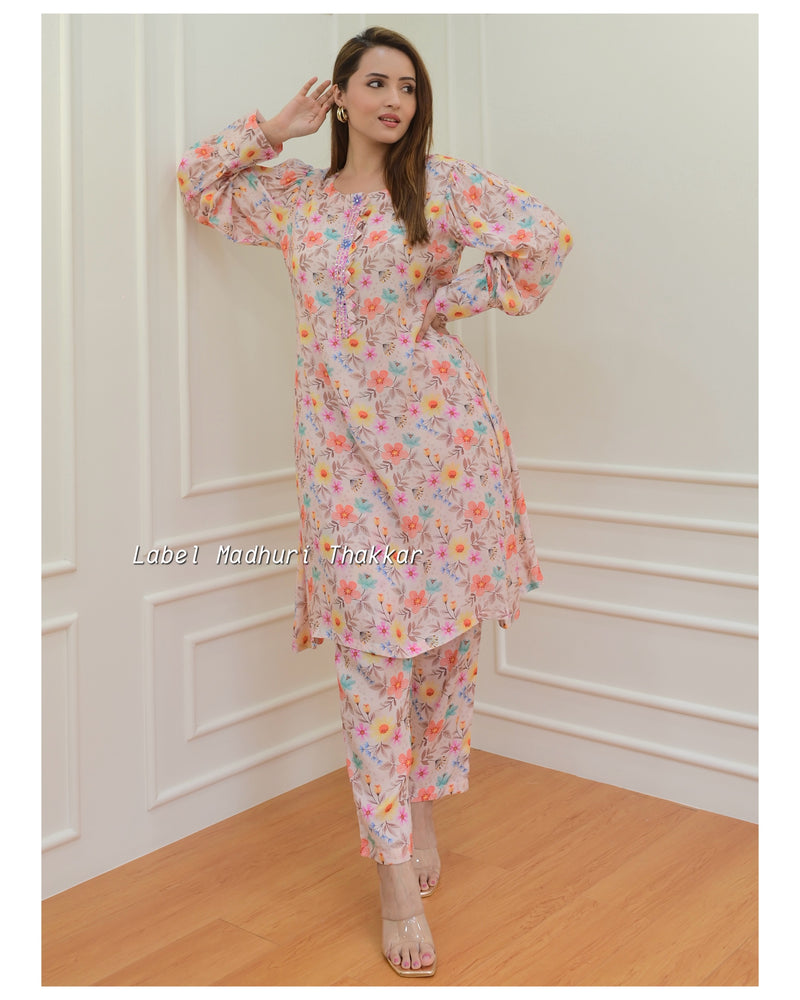 Ivory Floral Muslin A-Line Co-ord