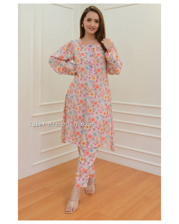 Ivory Floral Muslin A-Line Co-ord