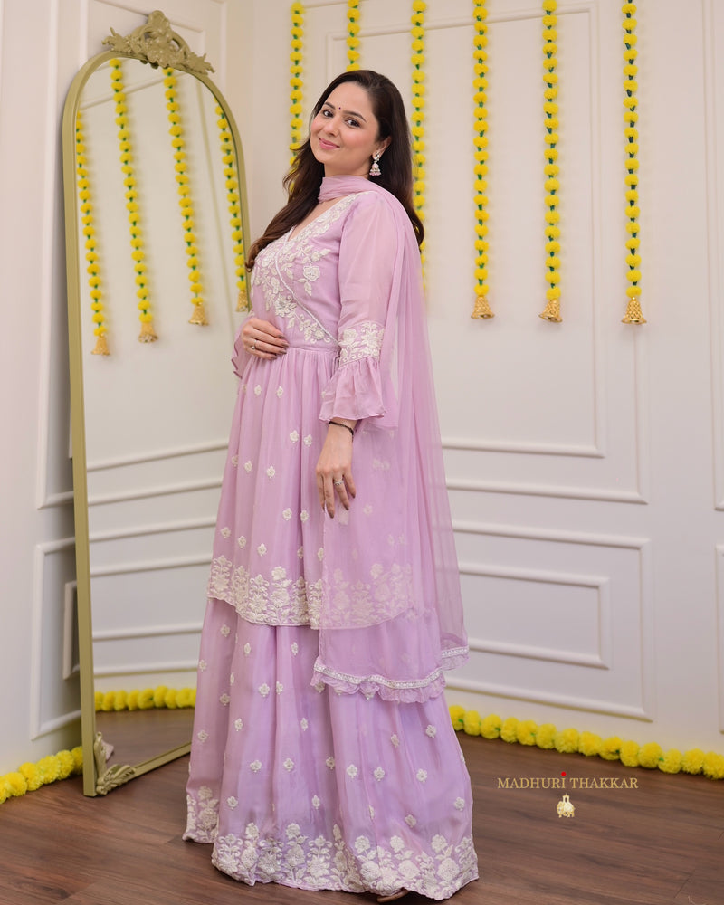 Lilac Handwork Chinnon Sharara Set