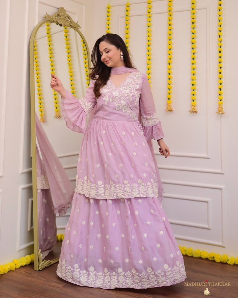 Lilac Handwork Chinnon Sharara Set