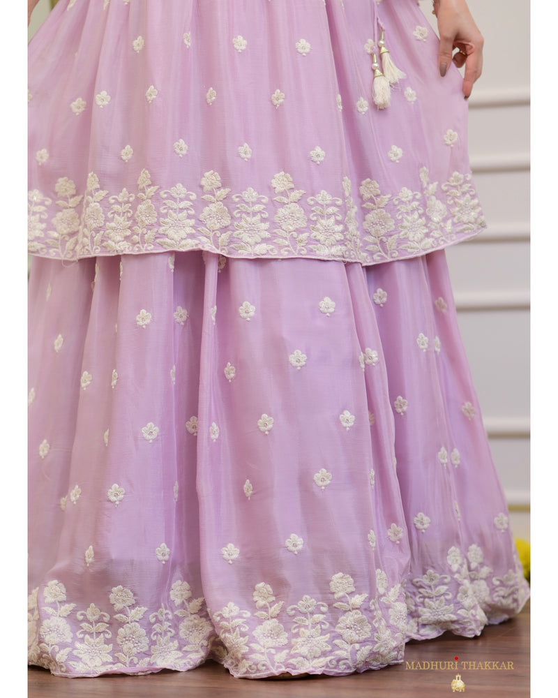 Lilac Handwork Chinnon Sharara Set