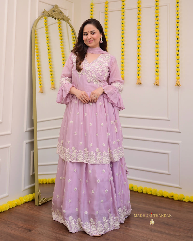 Lilac Handwork Chinnon Sharara Set