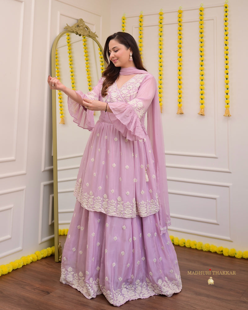 Lilac Handwork Chinnon Sharara Set
