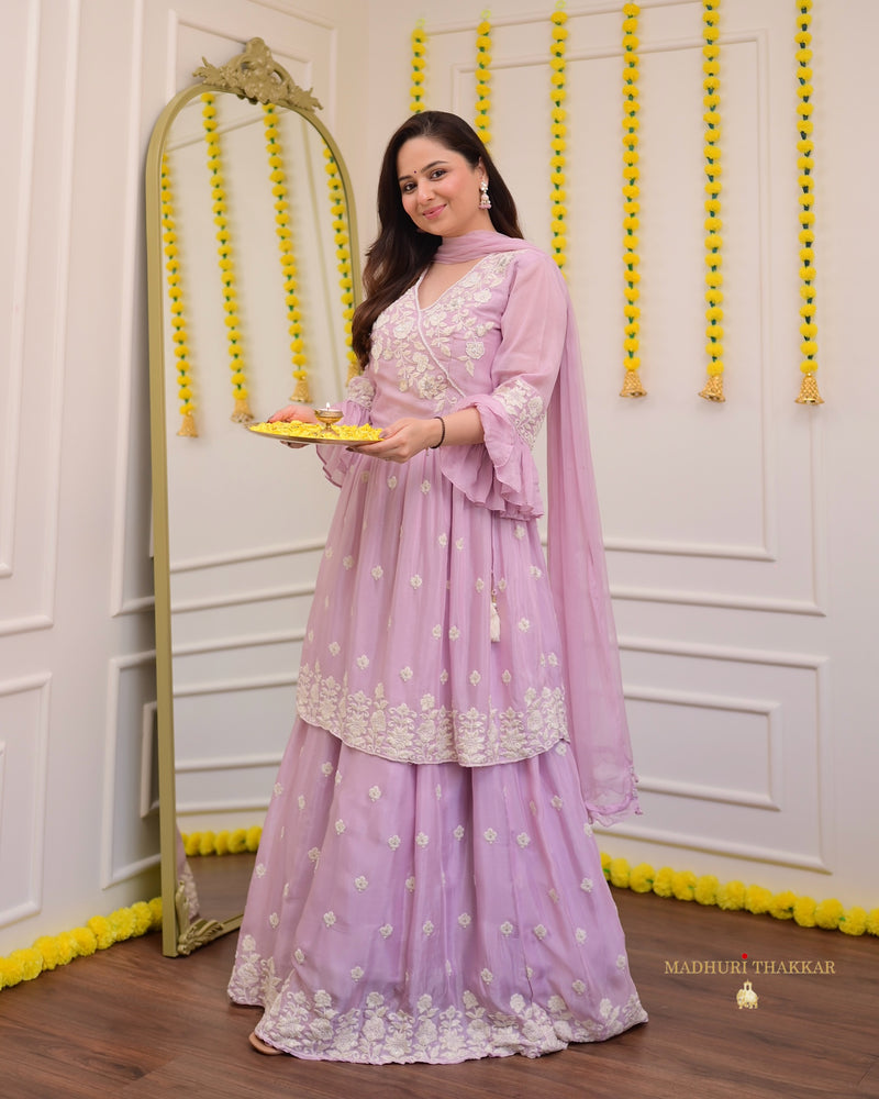 Lilac Handwork Chinnon Sharara Set