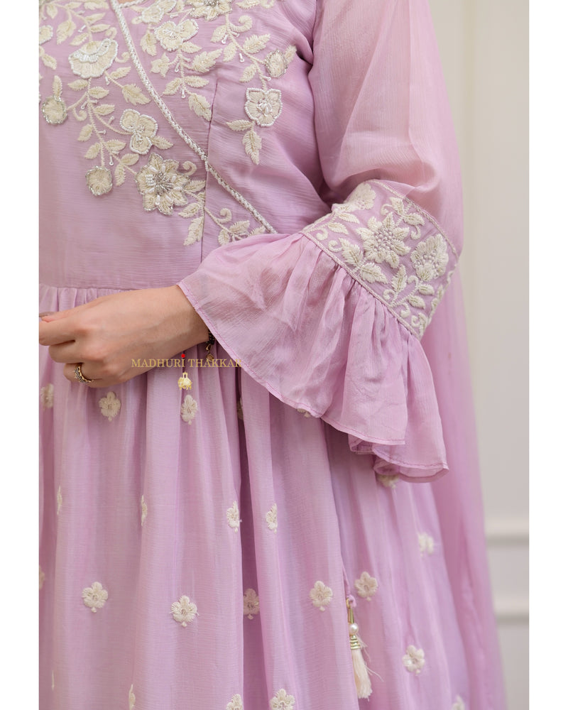 Lilac Handwork Chinnon Sharara Set