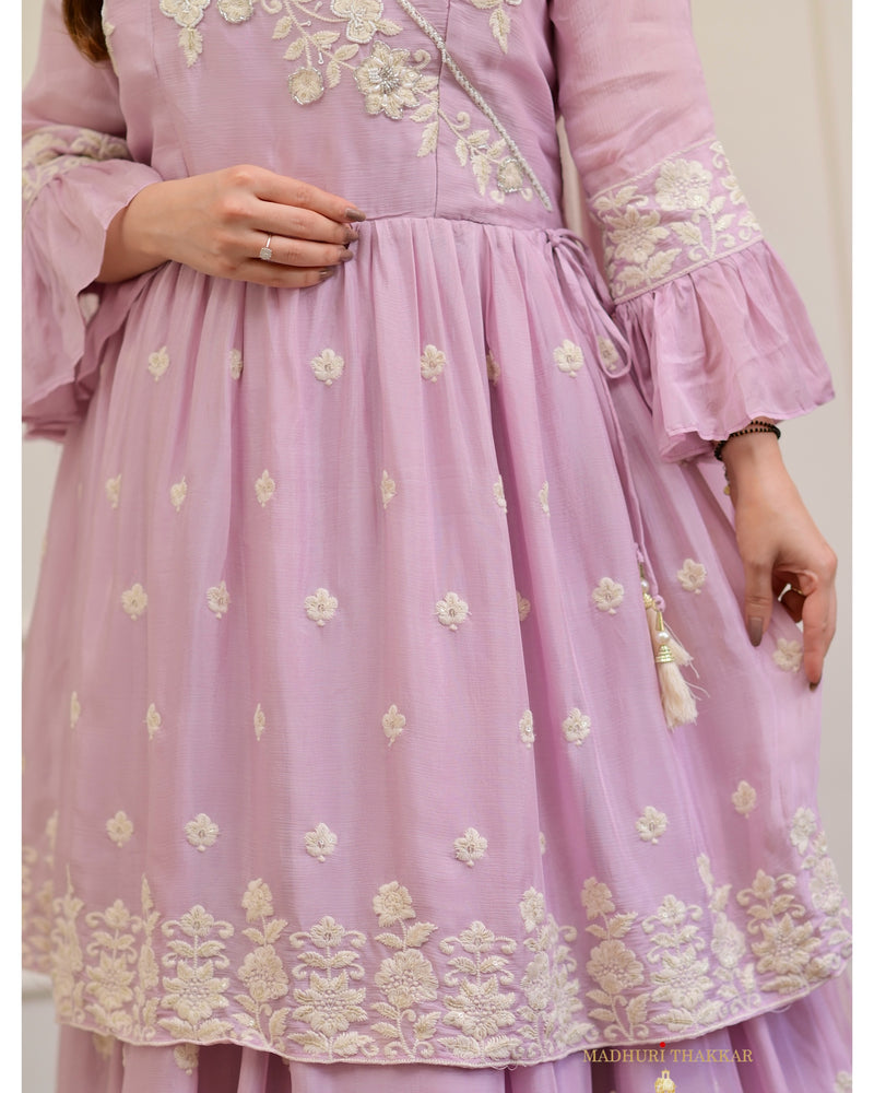 Lilac Handwork Chinnon Sharara Set