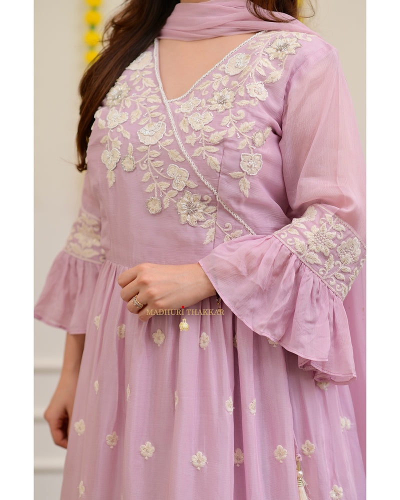 Lilac Handwork Chinnon Sharara Set
