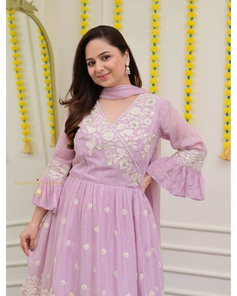 Lilac Handwork Chinnon Sharara Set