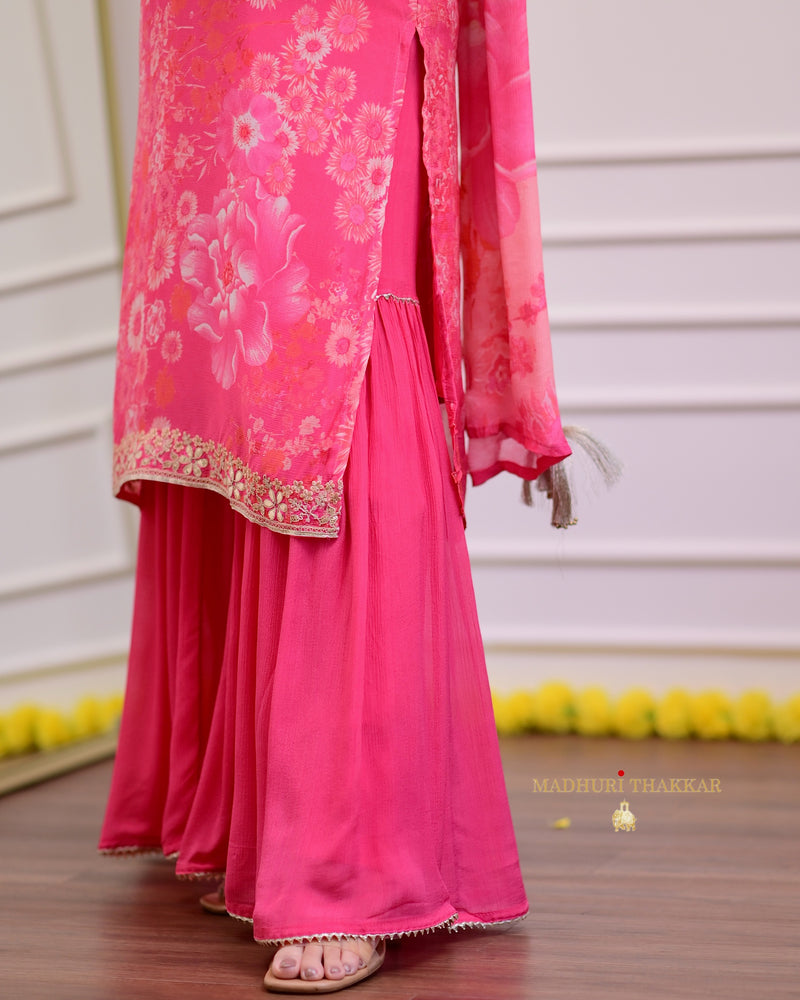 Pink Floral Gota Handwork Premium Sharara Set