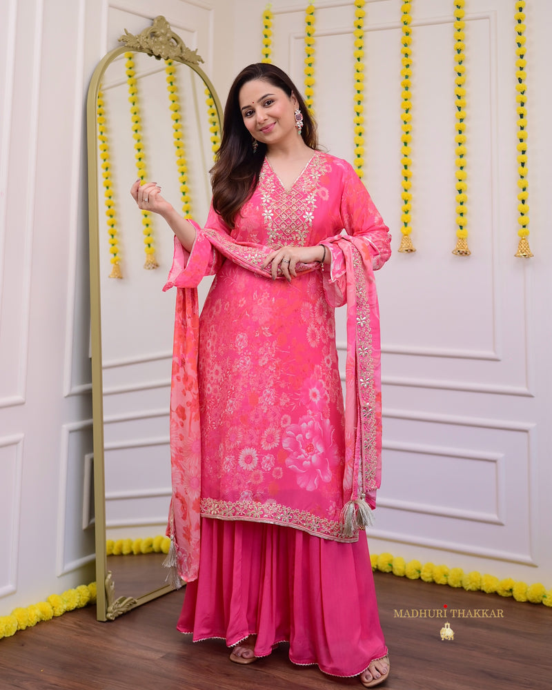 Pink Floral Gota Handwork Premium Sharara Set