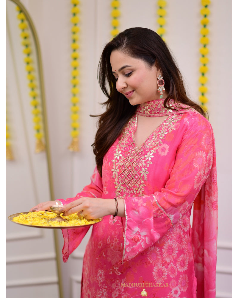 Pink Floral Gota Handwork Premium Sharara Set