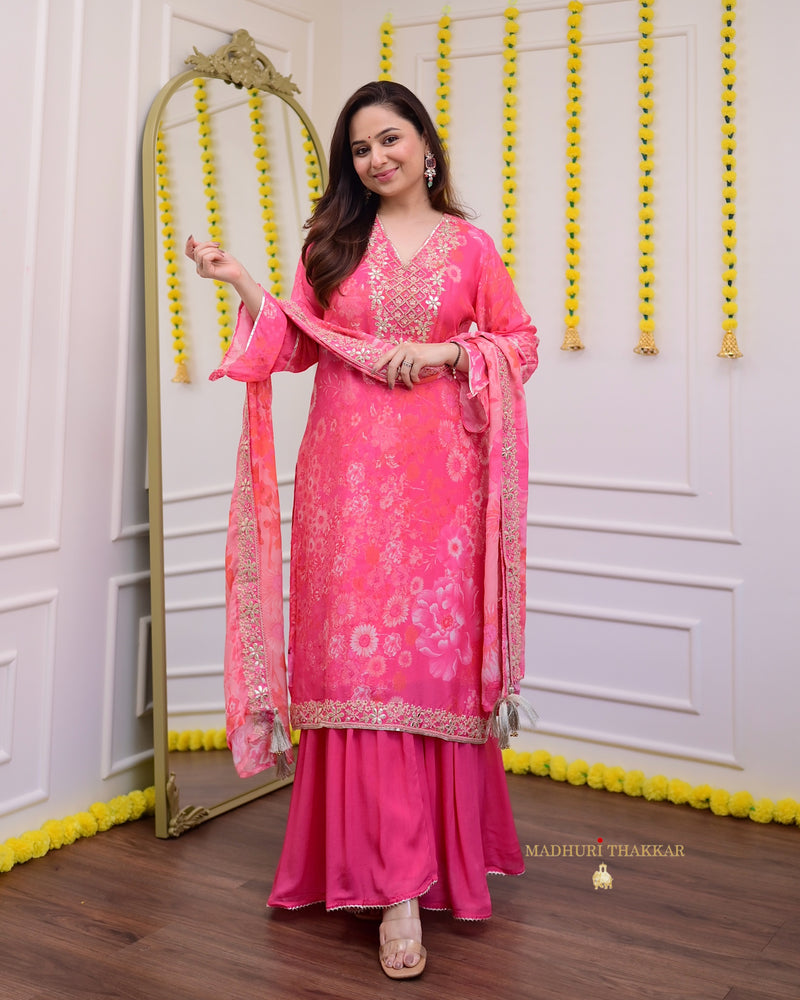 Pink Floral Gota Handwork Premium Sharara Set