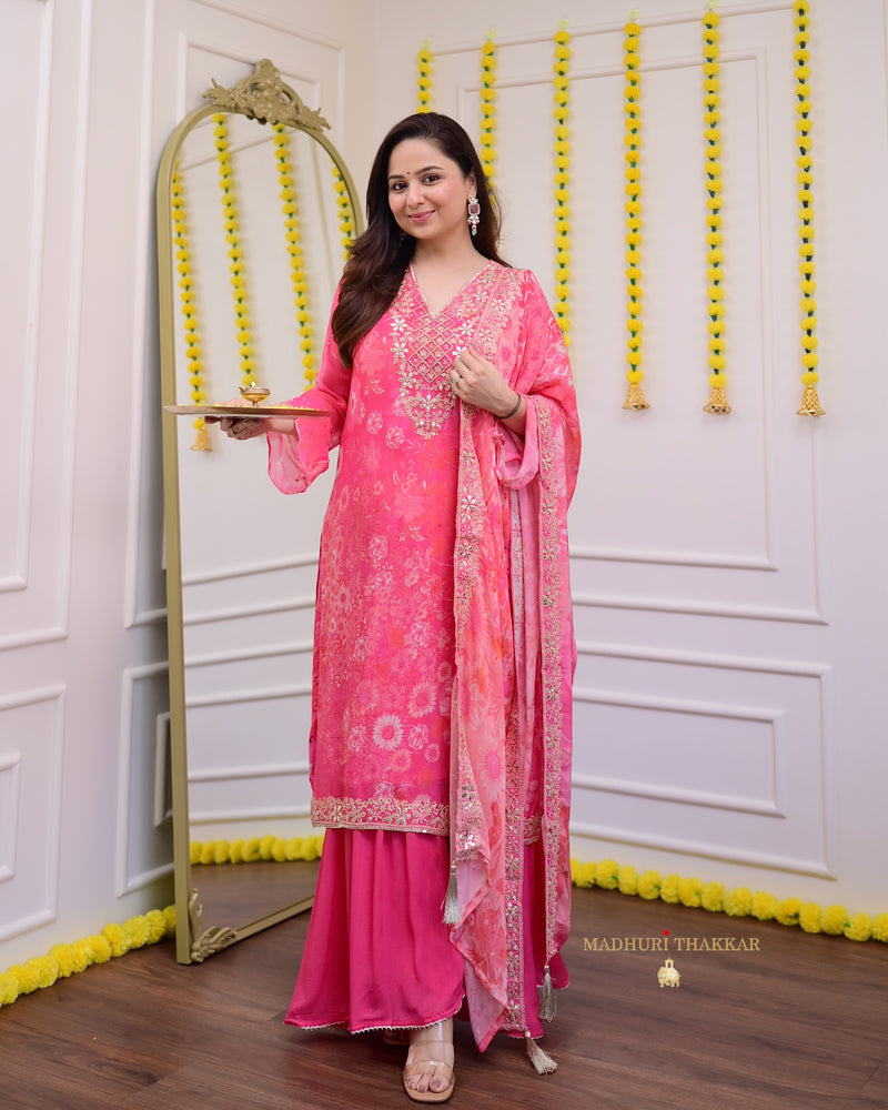 Pink Floral Gota Handwork Premium Sharara Set