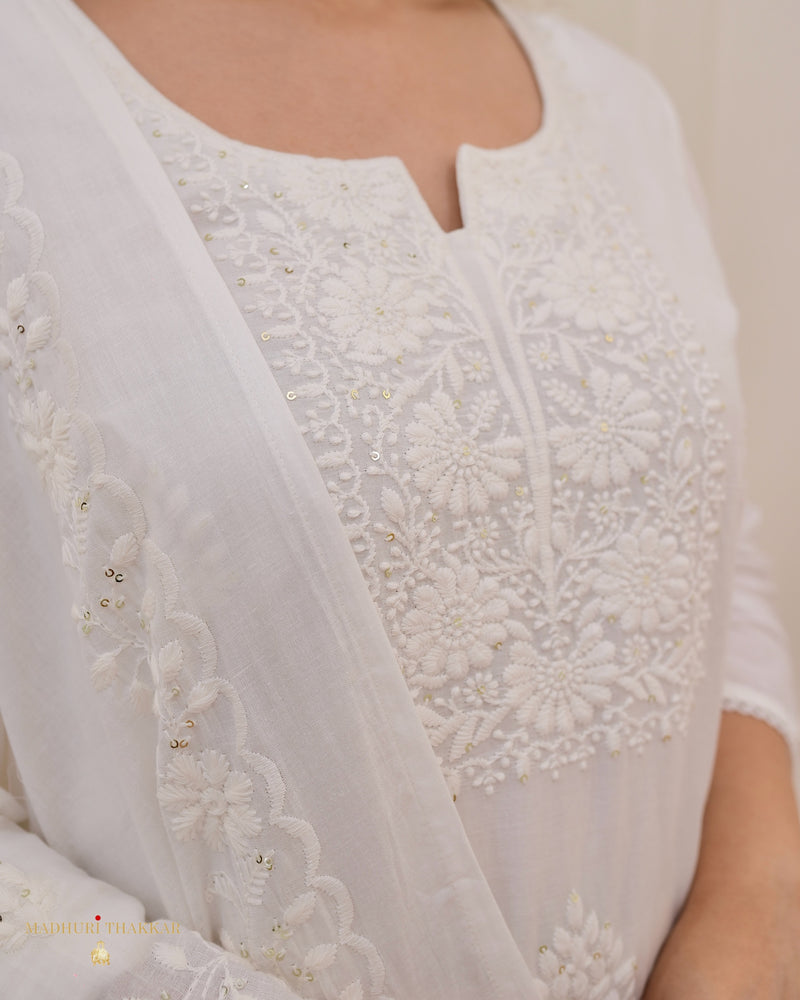 White Chikankari Mul Cotton Suit