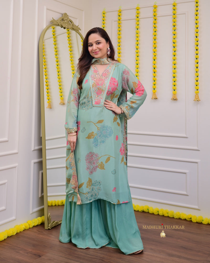 Sea Green Floral Gota Handwork Premium Sharara Set