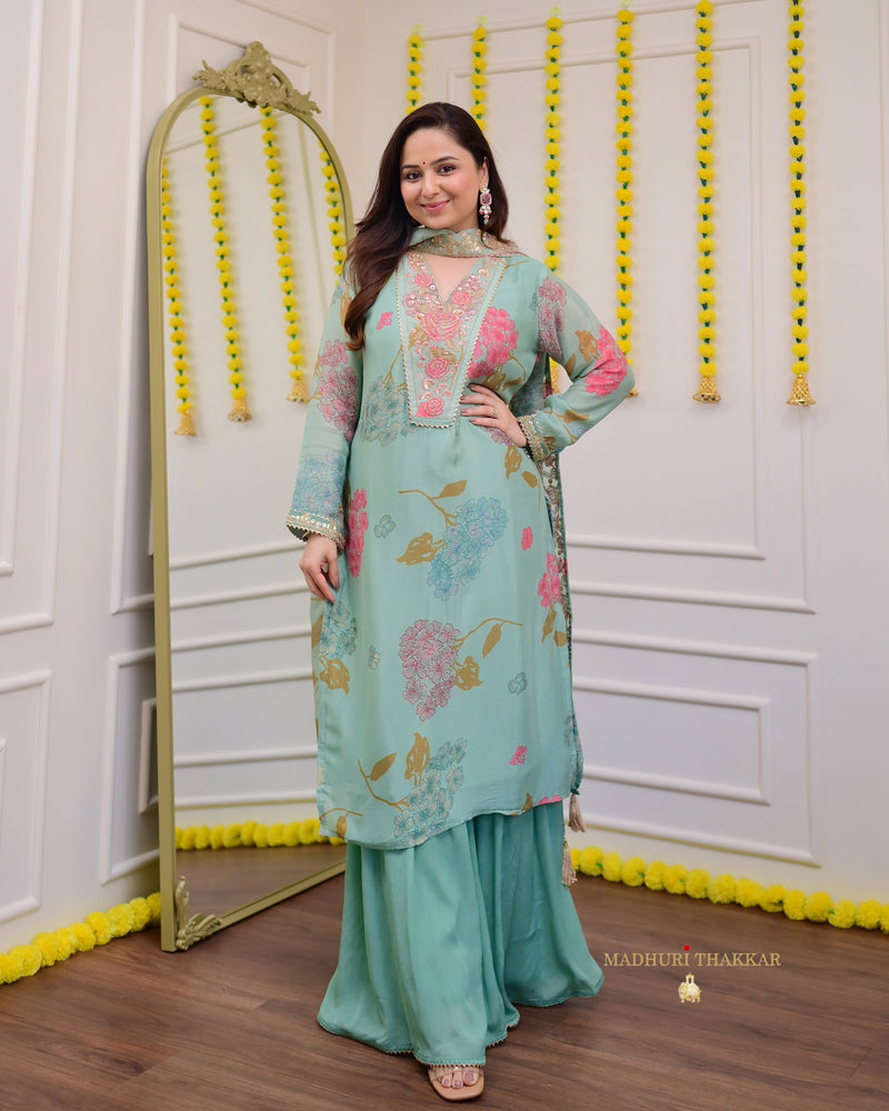 Sea Green Floral Gota Handwork Premium Sharara Set